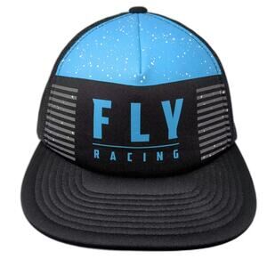 Fly Racing Trucker Hat Black Blue One Size Snapback Mesh Flat Brim Speckled